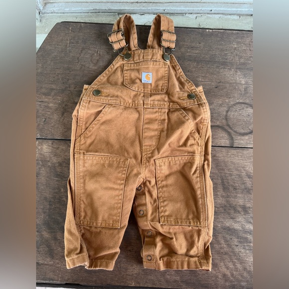 Carhartt Toddler Canvas Double Knee Bib OVERALLS Carhartt Brown Sz 6 mos EUC - Picture 6 of 8